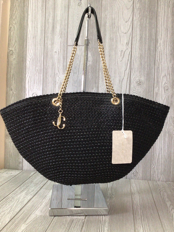 Jimmy Choo Maria Black Raffia Tote Purse